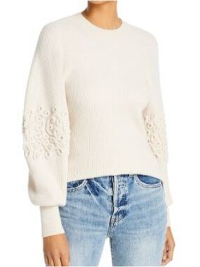 Rebecca Taylor Cream Loop-Detail Crewneck Sweater